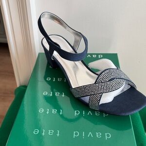 David Tate Navy Sandals with Rhinestone Detail